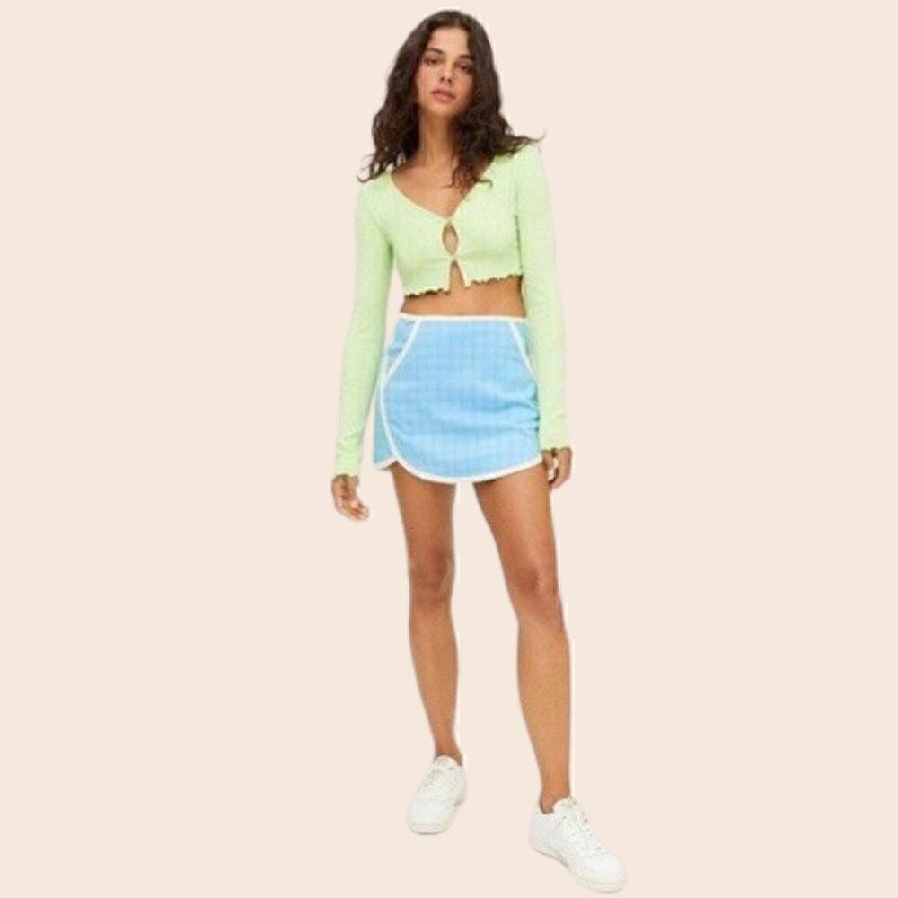Urban Outifitters UO Picnic Dolphin Hem Blue & White Mini Skirt Size XS
